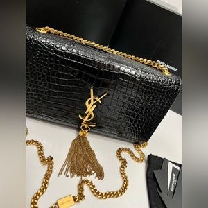 AUTHENTIC MEDIUM KATE TASSEL IN CROCODILE-EMBOSSED LEATHER